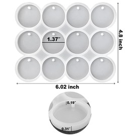 RESINWORLD 12-Cavity 1.37'' Shiny Flat Circle Silicone Mold with Hole, Round Keychain Mold, Pendant/Earrings Mold, Pet Tag Resin Casting Mold