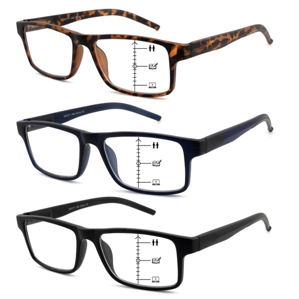 HIYANJN 3 Pack Progressive Reading Glasses for Men/Women Blue Light