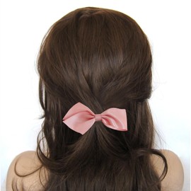 Iaceble French Satin Ribbon Bow Hair Hair Barrette Pink Bow Hairclip Bowknot Barrette Clip Headwear Decorative Hair Accessories for Women Headdress