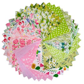 42-8" Precut Quilt Cotton Fabric Squares for Quilting Sewing DIY Project Floral Fabric Squares (Green Pink)