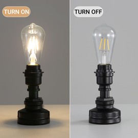 EFINEHOME Vintage Table Lamp Base Lampshade Ring, Retro Industrial Steampunk Pipe Desk Lamps Plug in Cord On/Off Switch,Indoor Bedside Table Light Bedroom Living Home Decor (Upright, Black)