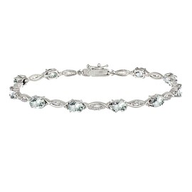 Sterling Silver Genuine, Created or Simulated Gemstone Oval-Cut Swirl Bracelet for Women, 6x4mm, Sterling Silver , aquamarine