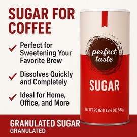 Perfect Taste Granulated Sugar – 20 oz Sugar Canister – Pure White Sugar for Coffee, Tea, Baking & Office Use – Easy-Pour Packaging