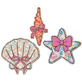 Vicenpal 3 Pcs Pink Bow Beach Wall Decor Seashell Starfish Bathroom Decor Coquette Ocean Coastal Summer Themed Wall Art Gifts for Living Room Bathroom Bedroom