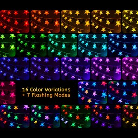 Minetom Color Changing Star String Lights - 17 ft 50 LED Star Fairy Lights with Remote and Timer, 16 Colors and 7 Modes, USB Powered String Lights for Bedroom Tent Patio Xmas Party Indoor Decor