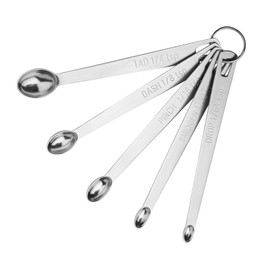 YUNNKEEY 5Pcs Teaspoon Measuring Spoons, 1/4 tsp, 1/8 tsp, 1/16 tsp, 1/32 tsp, 1/64 tsp Metal Measuring Spoons Set, Stainless Steel Cooking Baking Tiny Measuring Spoon for Powders, Spices, Salt