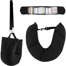 Amusingtao Stuffable Neck Pillow for Travel - Adjustable Pillows You Fill with Clothes - Space-Saving Neck Pillow for Travel by Plane/Car/Train (COLOR:Black)
