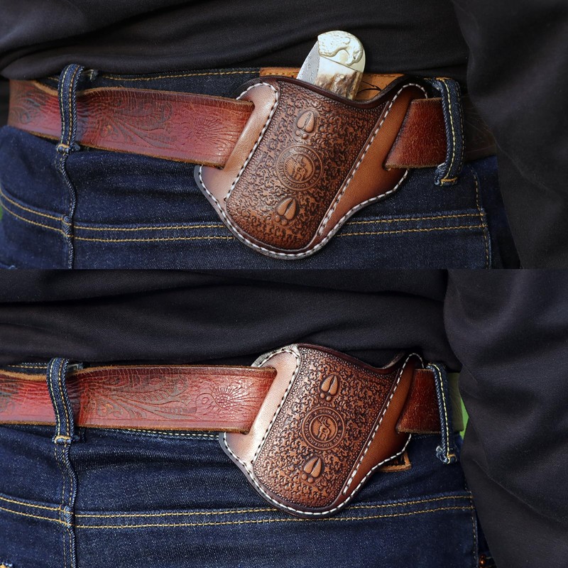 Leather Pocket Folding Knife Sheath Belt Holster Knives Case EDC