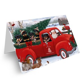 Doggie of the Day Christmas Express Red Truck Rottweiler Dog Note Cards - Adorable Pets Invitation Cards with Envelopes - Pet Artwork Christmas Note Cards (1 Note Card)