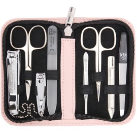 3 Swords Germany - brand quality 8 piece manicure pedicure grooming kit set in light pink fashion leather case in gift box - Made by 3 Swords
