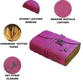 Vintage Leather Journals For Women, Vintage Leather Journal, Grimoire Journal, Leather Bound Journal, Leather Bound Notebooks Notebook Antique Books,Leather Bound Sketchbook (8X6,Pink)