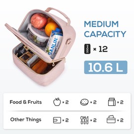 TOURIT Lunch Bag Women Double Deck Lunch Box Insulated Lunch Cooler for Women Men Work, Pink