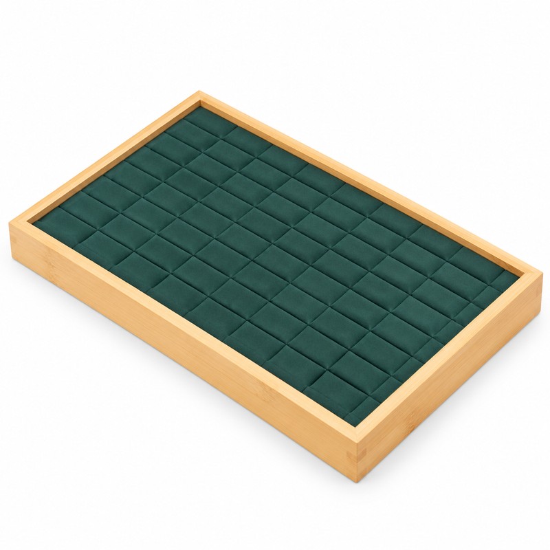Bamboo Wood Velvet Ring & Stud Earring Display Tray –