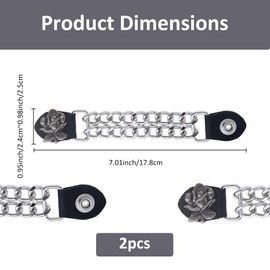 SUPERFINDINGS Pack of 2 Alloy Vest Extenders for Motorcycle Vests with Roses Engraving 7 Inches / 17.8 cm Double Black Chain Link Vest Extension Leather Vest Extension