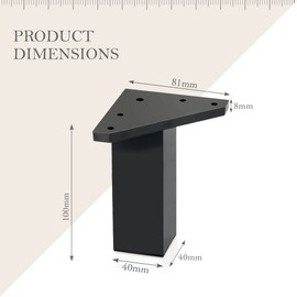 Kukicu Furniture Feet - Legs for Furniture - Set of 4 - Colour: Black - Square Profile: 40 x 40 mm - Screws Included (8 Pieces, Height: 10 cm)