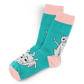 STRAYZ Cat Socks - Funny Colourful Cotton Socks - Gift for Cat Lovers and Cat Ladies, turquoise