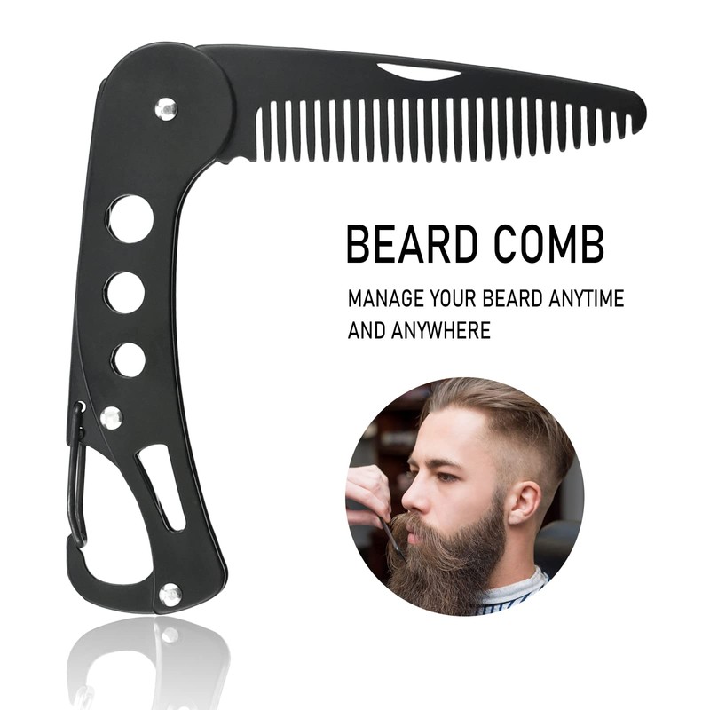 YancLife Beard Comb, Stainless Steel Folding Beard for Men Grooming