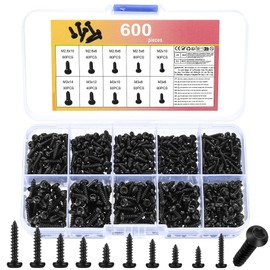 Pack of 600 Self Tapping Screws, Black Torx Screws Set, Small Body Screws Set, Round Head Facade Screws, Wood Screws for Plastic Soft Metal M2 M2.3 M2.6 M3