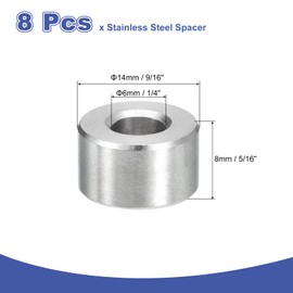 uxcell 8Pcs 304 Stainless Steel Spacer 9/16" OD x 1/4" ID x 5/16" Length(14x6x8mm) Screw Standoff Bushing Plain Finish Unthreaded Round Metal Spacer for M3 Screws Bolts and Rods, Silver