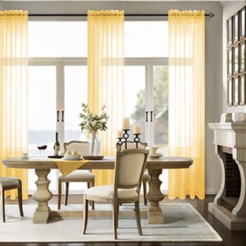 84 Inch Length 2 Panels Yellow Sheer Curtains for Bedroom Living Room Windows Rod Pocket Bright Sunflower Yellow Drapes 84 Inches Long Spring Decorations