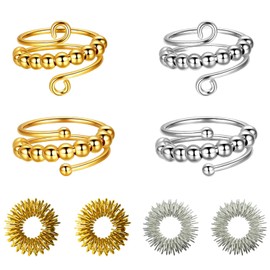 8 Stück Akupressur Ring & Fidget Ring Set, Verstellbare Anti Stress Ring für Damen und Herren, Skill Ringe zur Beruhigung, Fingertraining und Stressabbau im Alltag