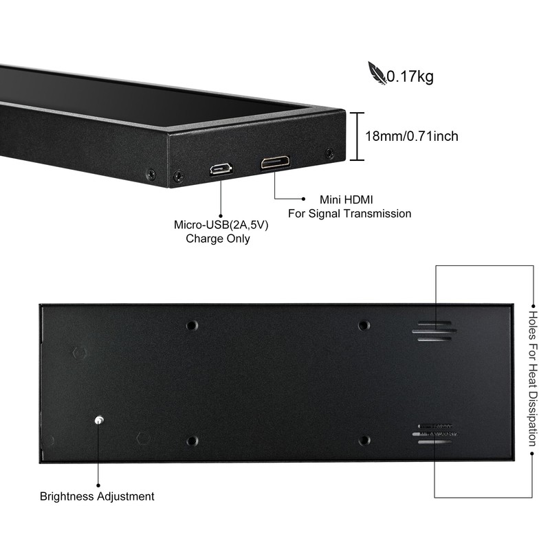 wisecoco 7.84 Inch Mini Monitor HD IPS 1280x400 Secondary Screen