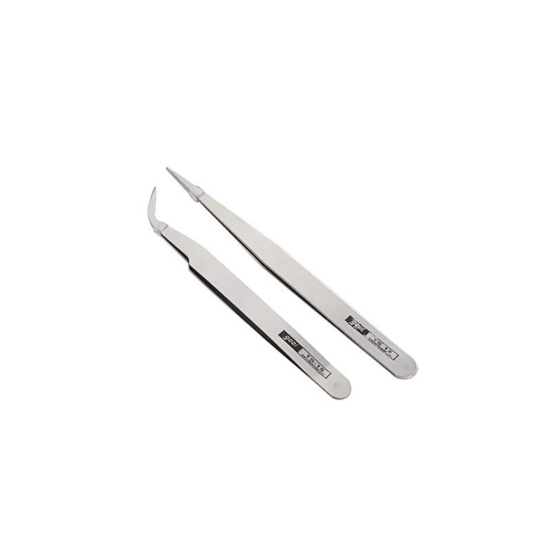 DIY 2 Pieces Precision Tweezers Stainless Steel Pointed and Cranked