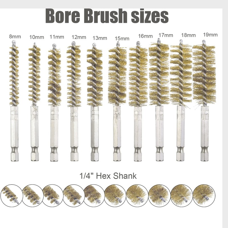 WENORA 10 Pack Bore Brush for Drill, Brass Bore Brush