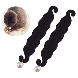 Ericotry 2PCS Pearl Black Foam Sponge Hair Bun Maker Twist Shaper Hair Donuts Former Hairpin Clip Tool Brai Ponytail Hairstyle Styling Accessories For Women Girls