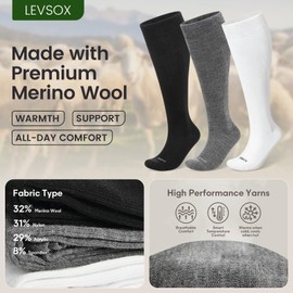 LEVSOX Merino Wool Compression Socks for Women & Men 20-30 mmHg Knee High Graduated Support Socks for Nurses Pregnancy Travel