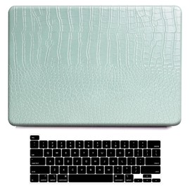 AUSMIX Case Compatible with MacBook Pro 13 Inch 2024 2023 2022 2021-2016 M2 M1 A2338 A2289 A2251 A2159 A1989 A1706 A1708 with/without Touch Bar, Premium Leather Plastic Hard Case Crocodile Green