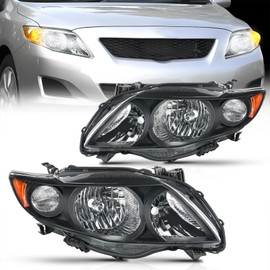Nilight Headlight Assembly Compatible with 2009 2010 Toyota Corolla XLE/LE/Base Replacement Headlamp Black Housing Amber Reflector Driver and Passenger Side(Not fit S or XRS Trim)