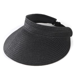 Acado Women’s Straw Sun Hat - Straw Visor Summer Hat Foldable Sun Protection Travel Breathable Adjustable Wide Brim Casual Beach Hat Stylish Black