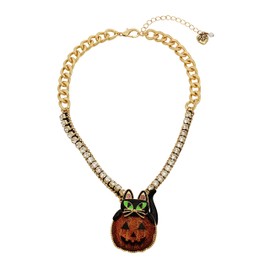 Betsey Johnson Cat Pumpkin Pendant Necklace