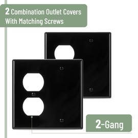 Bates- 2-Gang Combination Wall Plate, 2 Pack, 4.5" x 4.55", Black, 1 Duplex/1 Blank Standard Size with Matching Screws, 2 Gang Outlet Cover, Double Outlet Cover Plate