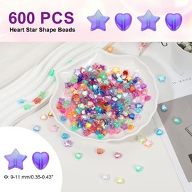PATIKIL 9-11 mm Acrylic Round Beads, 600 Pcs Heart Star Shape Bead AB Colors Round Clear Spacer Beads with Hole for Earring Bracelet Necklace Key Chains, Deep Blue
