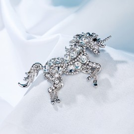 EVER FAITH Women's Austrian Crystal Running Unicorn Brooch Clear Silver-Tone