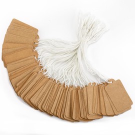 jijAcraft 500Pcs Blank Tags with String, Brown Pricing Tags, 1.8 x 1 Inch Retail Marking Labels for Small Business, Clothing Tag for Selling, Small Paper Label, Writable Sales Tag for Jewelry, Antique