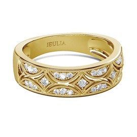 Jeulia 925 Sterling Silver Rings Milgrain Round Cut Women's Band Anniversary Promise Rings with Jewelry Box for Her Women Girls (Yellow Gold, Z)