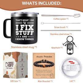 Fufendio Christmas Gifts for Him - Cool Birthday Gifts for Men - I Fix Stuff and I Know Things Mug 14oz - Fathers Day Birthday Gifts for Dad Grandpa Uncle Brother Husband