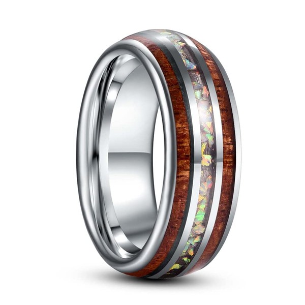LINGMEI 8mm Hawaiian Koa Wood and Abalone Shell Tungsten Carbide