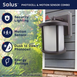 Solus WM-S52VF-BZ-S Outdoor Wall Mount Security Lighting Fixture, Includes Photocell and Motion Sensor, 10" x 9" x 12.2", Bronze