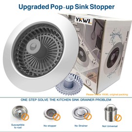 Kitchen Sink Drain Strainer 3 in 1, 304 Stainless Steel Pop Up Sink Stopper, Anti-Clogging Drain Stopper, Strainers for Kitchen, Drain Cover and Kitchen Accessories for US Standard Sink (Chrome)