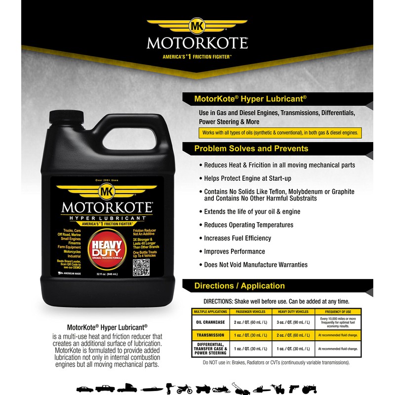 Motorkote Hyper Lubricant Engine Treatment, MK-HL16-06, 16-Ounce, Single