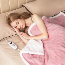 Giantex Heated Blanket 60'' x 50'' Electric Blanket Throw, Warming Blanket with 10 Heating Levels, 9H Timer Auto Shut Off, Overheat Protection, Machine Washable Heating Blanket(Pink)