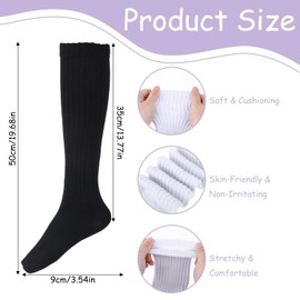 ZSTNPP Knee High Socks for Women & Men - 2 Pairs Soft Breathable Cotton Blend Unisex Long Sock - Black & White Slouch Socks for Sports, Fashion & Outdoor Activities