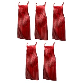 Zukeo Chef Pack of 5 Professional Woven Stripe Cotton Butchers Kitchen Apron - No Pocket (Red)