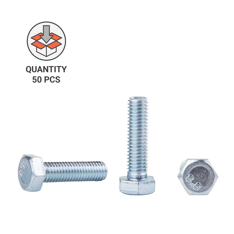 Marcopol Pack of 50 DIN 933 Steel Hexagon Screws M8