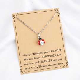 FUSTMW Ladybug Pendant Necklace Ladybug Gifts Jewelry Ladybug Necklace Charm Inspirational Gifts for Women Girls (Silver)