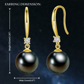 JAXXEL Colorful Black Pearl Earrings for Women, Fishhook Pearl Drop Earrings with Platinum Plated CZ Diamond, 5A+ Cubic Zirconia Pearl Dangle Earrings Fine Jewelry for Ladies 12MM